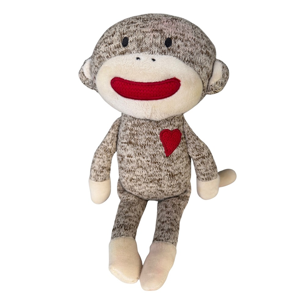 Baby Starters Sock Monkey with Rattle Plush Stuffed Animal Brown Knit Red Heart